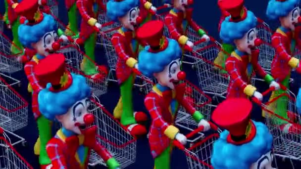 Roliga Seriefigurer Clowner Med Kundvagnar Animation — Stockvideo