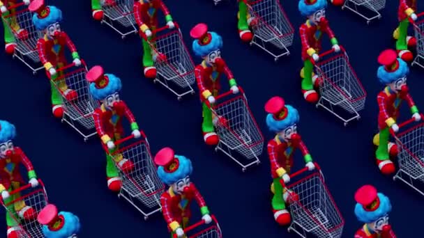 Funny Cartoon Characters Clowns Shopping Carts Animation — Stock Video