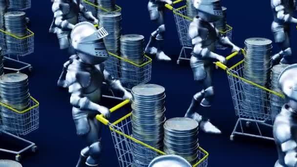 Knights Robots Shopping Carts Bitcoins Concept — Stock Video