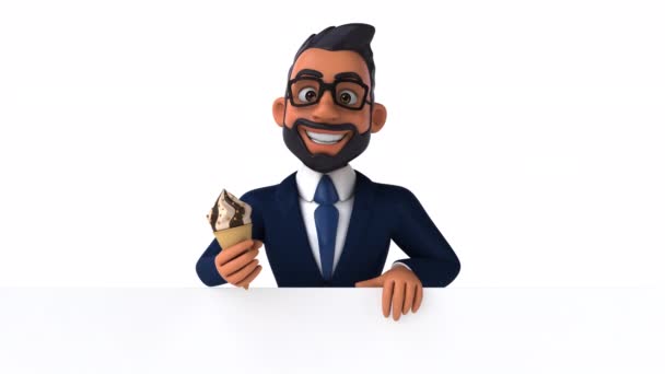 白で隔離されたアイスクリームを持つ楽しいビジネスマン — ストック動画