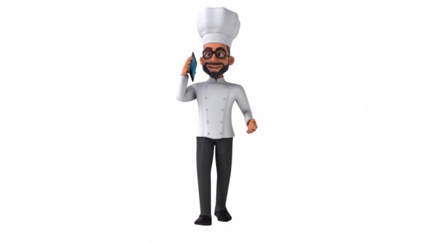 Diversión Animación Chef Dibujos Animados Con Teléfono Inteligente — Vídeos de Stock