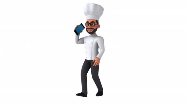 Leuke Animatie Van Een Cartoon Chef Met Smartphone — Stockvideo