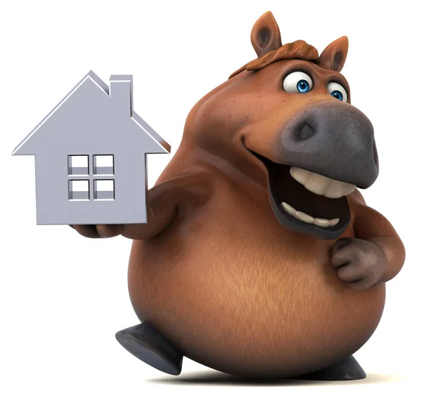 有房子的有趣的马 3D插图 — 图库照片
