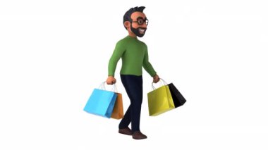 Alışveriş torbalarıyla gezen eğlenceli Hintli adam.