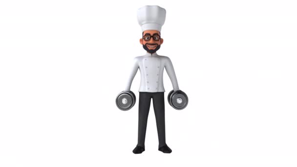 Divertido Personaje Chef Indio Con Pesas Animación — Vídeos de Stock