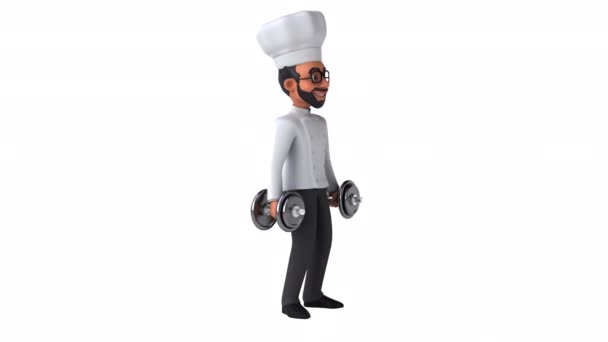 Leuke Indiase Chef Kok Karakter Met Gewichten Animatie — Stockvideo