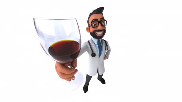Drôle Personnage Dessin Animé Médecin Avec Vin Animation — Video