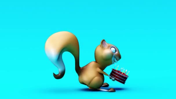 Lustige Eichhörnchen Cartoon Figur Mit Kuchen Animation — Stockvideo