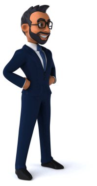 Hintli bir iş adamının 3 boyutlu komik çizimi 