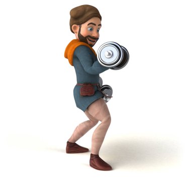 Eğlenceli 3D karikatür Orta Çağ 'dan ağırlıklı bir adam 