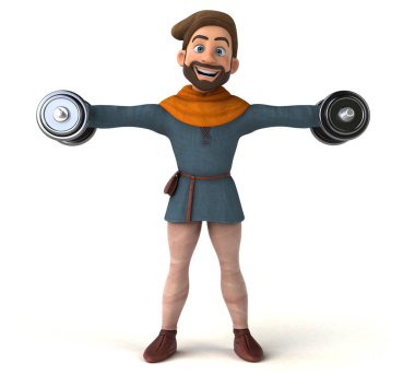 Eğlenceli 3D karikatür Orta Çağ 'dan ağırlıklı bir adam 