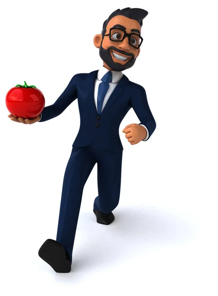 トマトとインドのビジネスマンの楽しい3D漫画イラスト — ストック写真