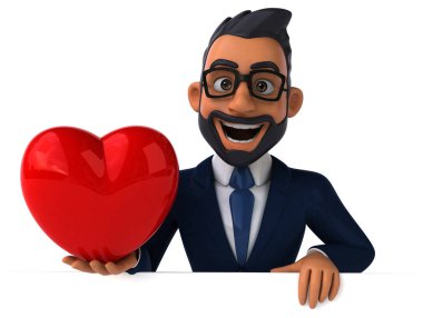 Yürekli Hintli bir iş adamının 3 boyutlu eğlenceli çizimi.