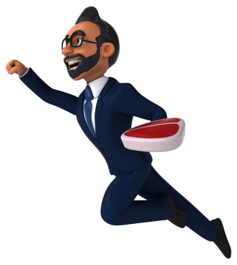 Üç boyutlu eğlenceli karikatür çizimi. Hintli bir iş adamının etli hali.