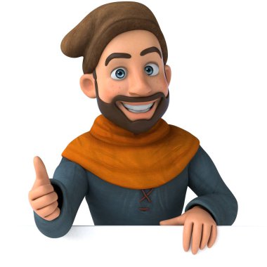 Eğlenceli 3D karikatür, orta çağ adamı. 