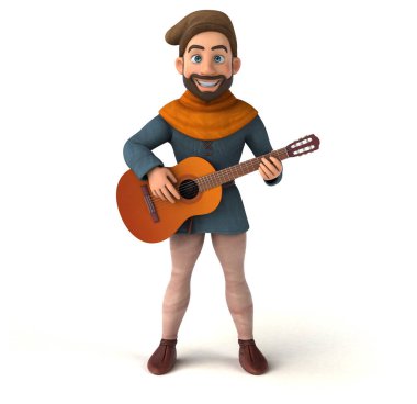 Eğlenceli 3D karikatür gitarlı ortaçağ adamı 