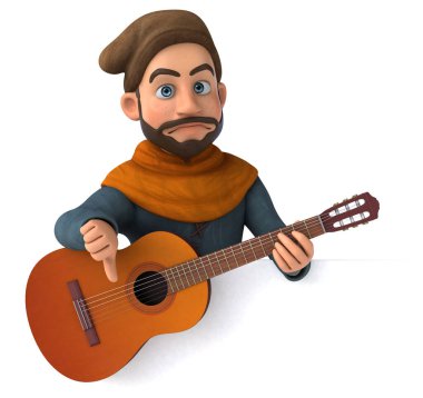 Eğlenceli 3D karikatür gitarlı ortaçağ adamı 