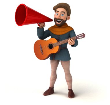 Eğlenceli 3D karikatür gitarlı ortaçağ adamı 
