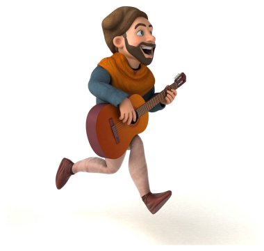 Eğlenceli 3D karikatür gitarlı ortaçağ adamı 