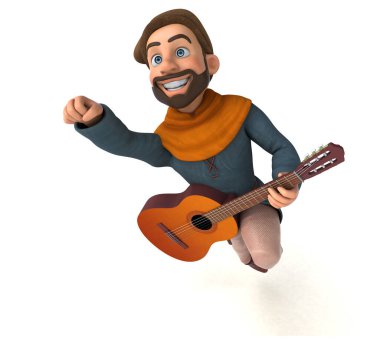 Eğlenceli 3D karikatür gitarlı ortaçağ adamı 