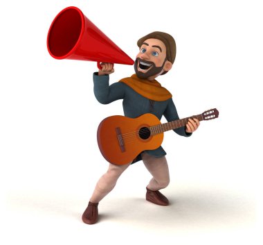 Eğlenceli 3D karikatür gitarlı ortaçağ adamı 