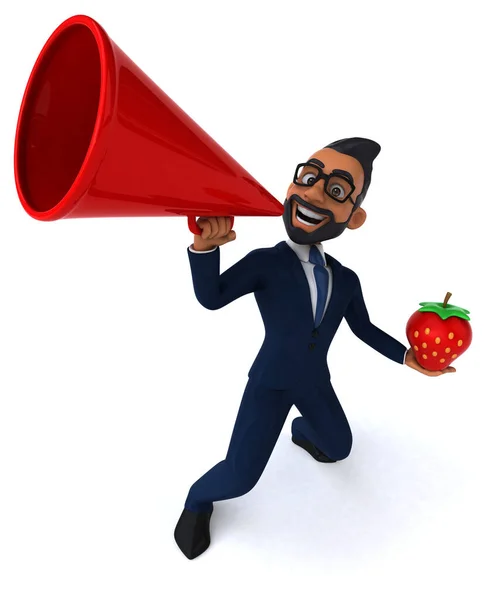 Fun Cartoon Illustration Indian Businessman Strawberry — стоковое фото