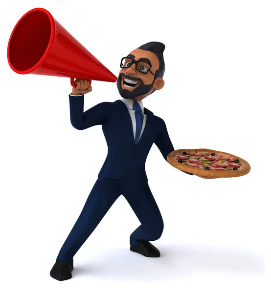 Fun Cartoon Illustration Indian Businessman Pizza — Stockfoto