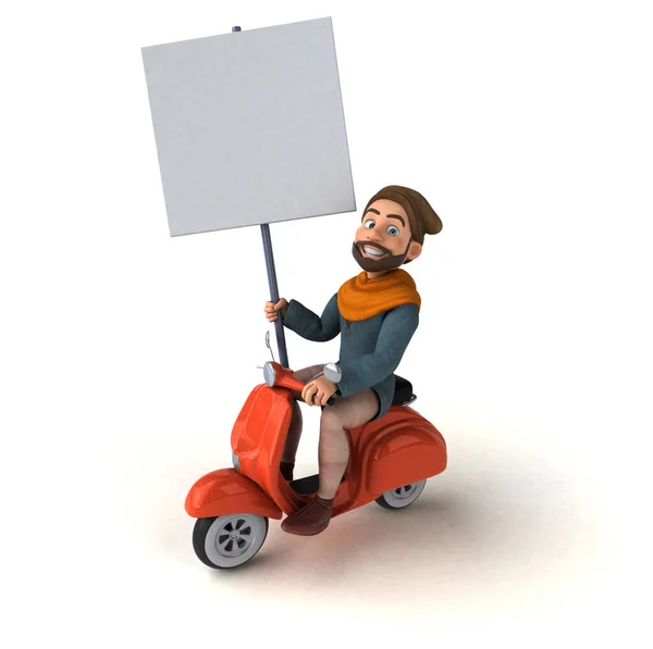 Fun 3D cartoon medieval man on scooter