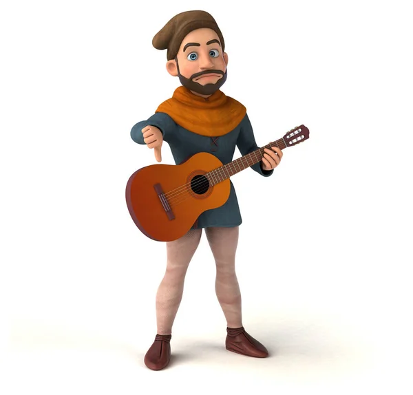 Diversión Dibujos Animados Hombre Medieval Con Guitarra — Foto de Stock