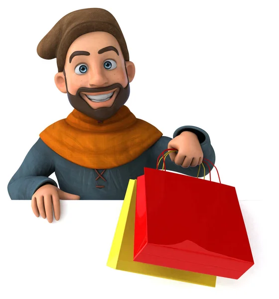 Zabawa Kreskówka Średniowieczny Człowiek Zakupy — Zdjęcie stockowe