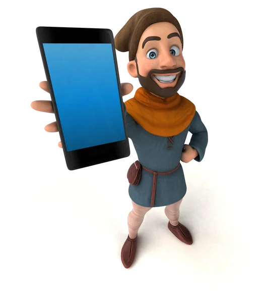 Fun 3D cartoon medieval man with phone