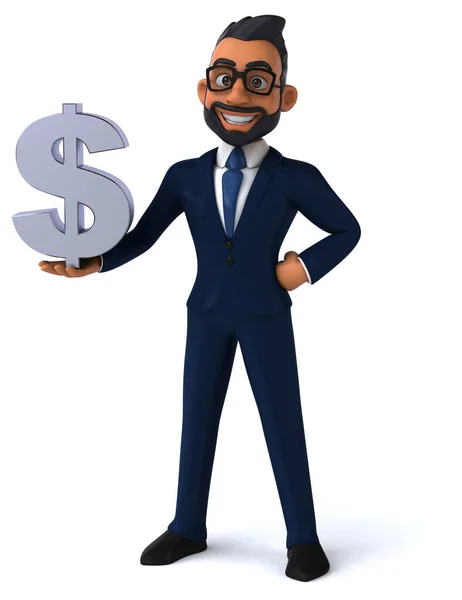 Fun Cartoon Illustration Indian Businessman Dollar — 图库照片