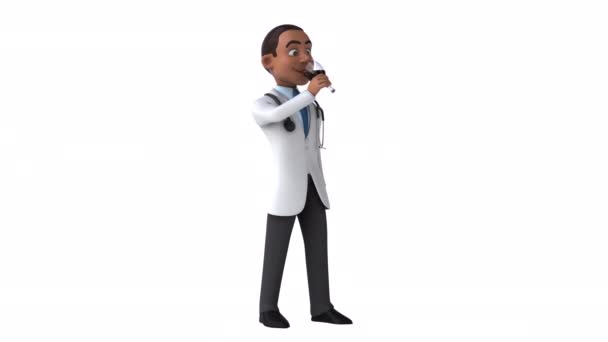 Lustige Zeichentrickfigur Arzt Mit Wein Animation — Stockvideo