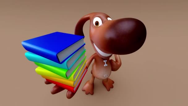 Personagem Cão Com Livros Sobre Fundo Isolado — Vídeo de Stock