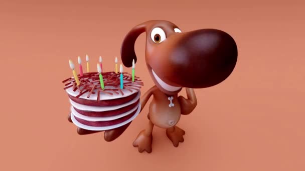 Zole Edilmiş Arka Planda Pastası Olan Köpek Karakteri — Stok video