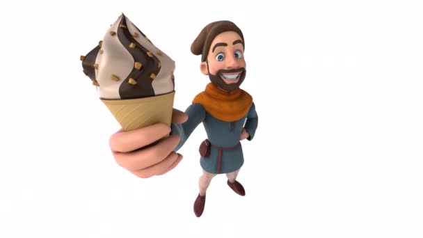 Fun Cartoon Medieval Man Ice Cream — Stock Video