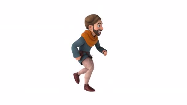 Fun Cartoon Medieval Man Running — Stock Video