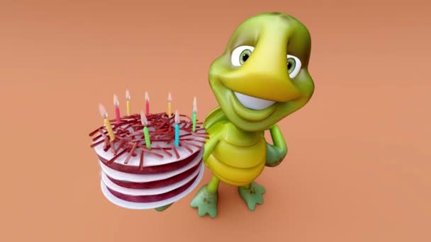 Fun Turtle Cartoon Character Cake — Stock Video