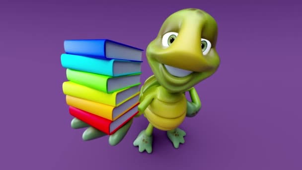 Fun Turtle Cartoon Character Books — Stock Video