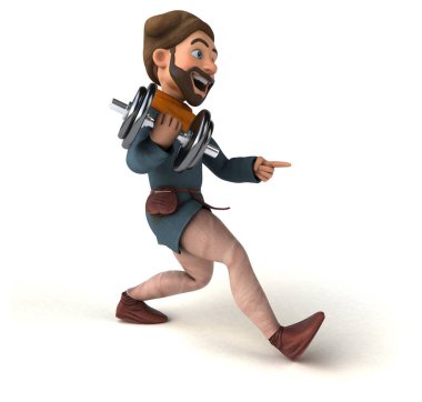 Eğlenceli 3D karikatür Orta Çağ 'dan ağırlıklı bir adam