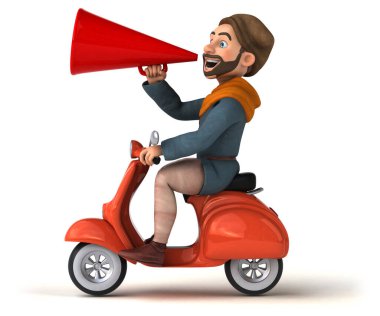 Eğlenceli 3D karikatür Orta Çağ adamı scooter 'da
