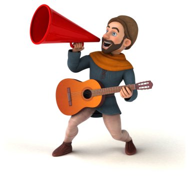 Eğlenceli 3D karikatür gitarlı ortaçağ adamı