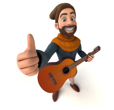 Eğlenceli 3D karikatür gitarlı ortaçağ adamı