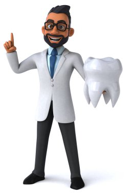 Üç boyutlu eğlenceli Hint dişçi çizgi filmi.