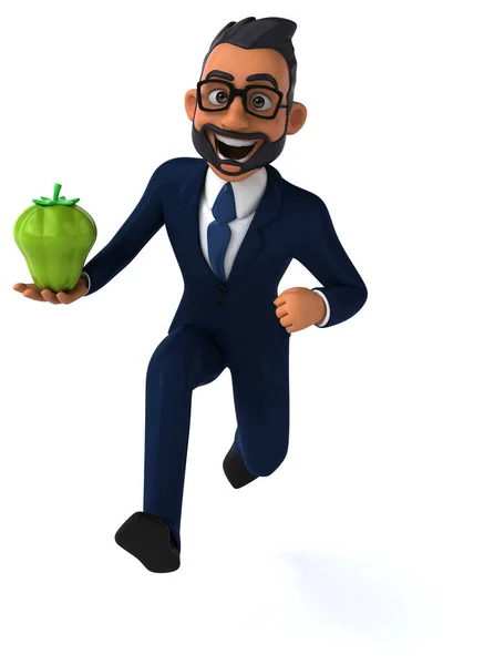 Fun 3D cartoon illustration of an indian businessman with pepper