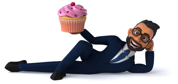 Fun Cartoon Illustration Indian Businessman Cupcake — Fotografia de Stock