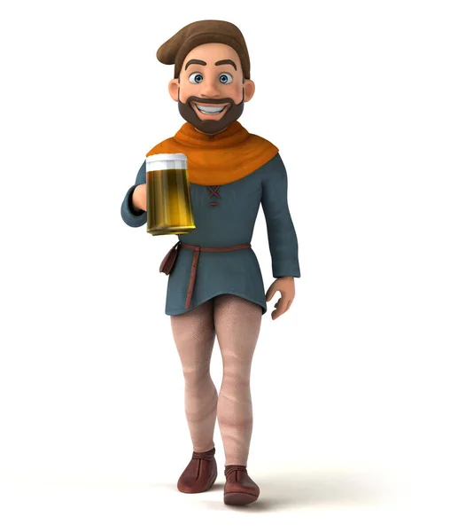 Divertido Personaje Dibujos Animados Hombre Medieval Con Una Cerveza — Foto de Stock