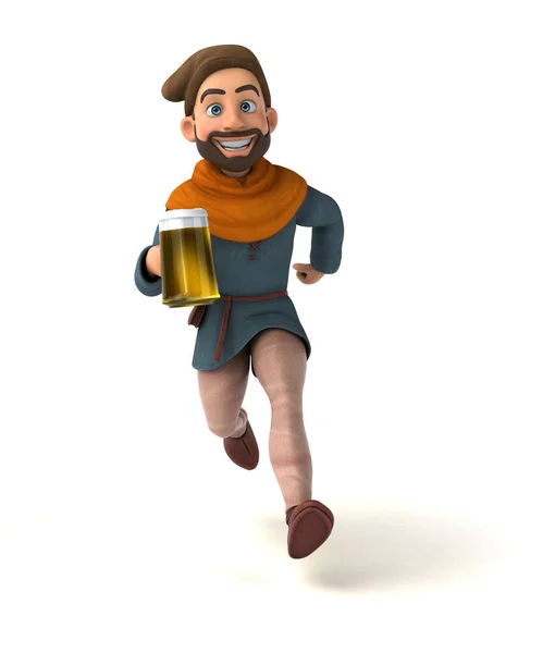 Fun 3D cartoon character  medieval man with a beer