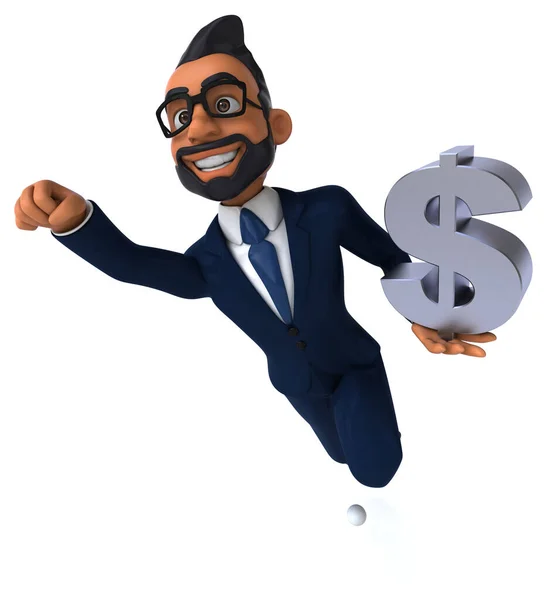 Fun Cartoon Illustration Indian Businessman Dollar — стоковое фото