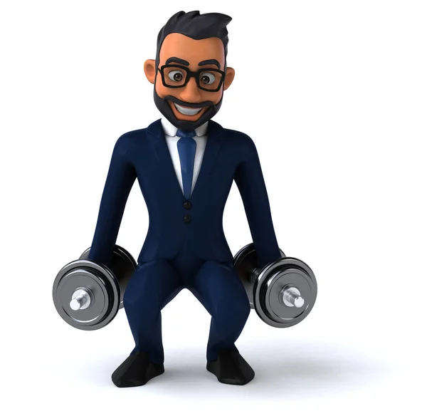 Fun Cartoon Illustration Indian Businessman Weights — Zdjęcie stockowe